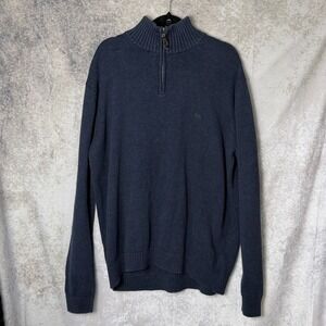 Rodd & Gunn Mens XL Navy Blue Quarter Zip Mock Neck Sweater Cotton Knit